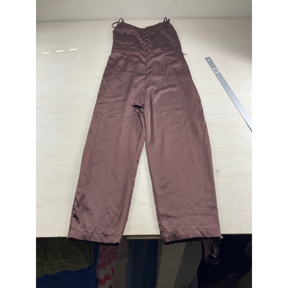 Abercrombie & Fitch Brown Satin Button Front Wide Leg Jumpsuit Womens Large